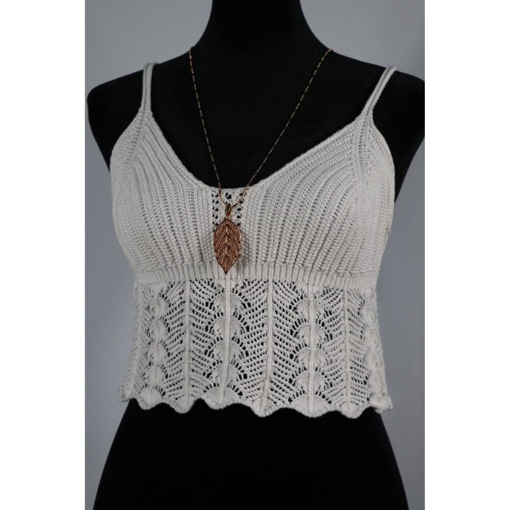 Forever 21 Crochet Knit‎ White Cami Top with Scalloped Hem & Adjustable Straps L